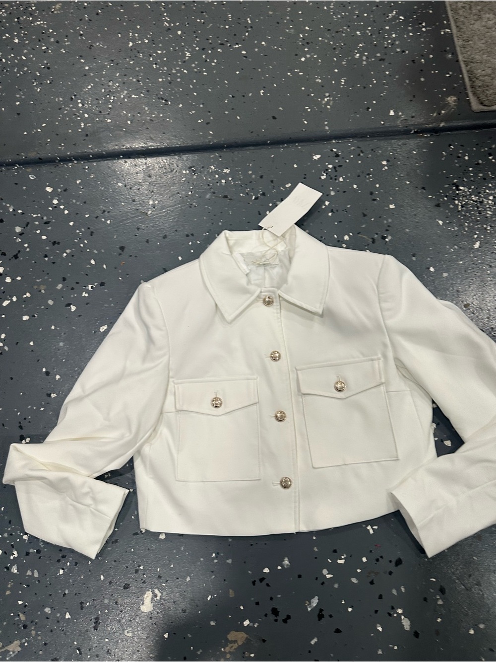 Zara White Cropped Button-Front Blazer